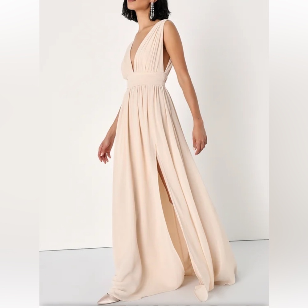 Lulus Heavenly Hues Cream Maxi Dress Size S  Prom/ Wedding/ Special Event
